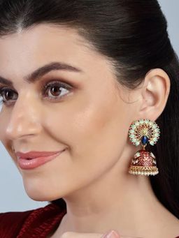 Accessher - Gold Plated Peacock Design Multi Meenakari Embedded Ethnic Jhumki Earrings