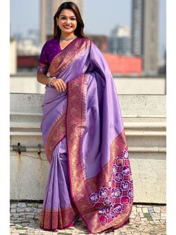 SGF11 - Women Lavender Kanjeevaram Woven Saree with Unstitched Blouse