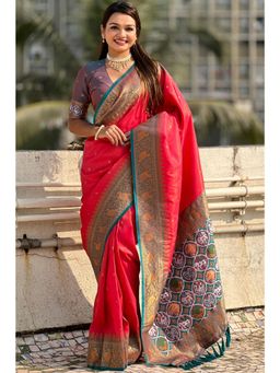 SGF11 - Women Pink Kanjeevaram Woven Saree with Unstitched Blouse