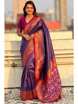 SGF11 - Women Wine Kanjeevaram Woven Saree with Unstitched Blouse
