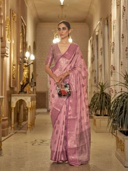 Elora - Women Pink Silk Woven Saree with Unstitched Blouse