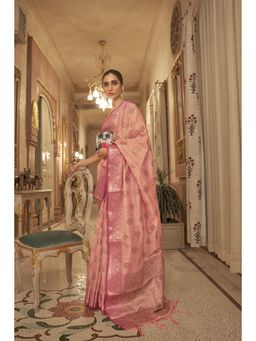Elora - Women Pink Silk Woven Saree with Unstitched Blouse