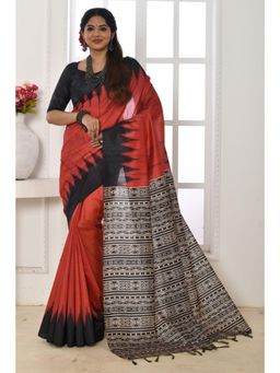 SGF11 - Women Orange Tussar Silk Geometric Saree with Unstitched Blouse