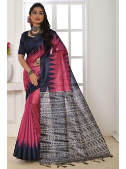 SGF11 - Women Pink Tussar Silk Geometric Saree with Unstitched Blouse