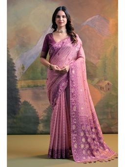 SGF11 - Women Pink Cotton Silk Woven Saree with Unstitched Blouse