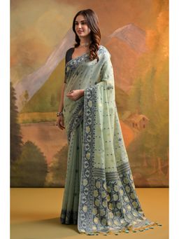 SGF11 - Women Olive Cotton Silk Woven Saree with Unstitched Blouse