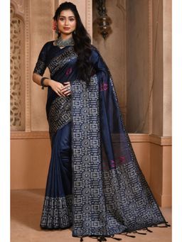 SGF11 - Women Blue Kanjeevaram Printed Saree with Unstitched Blouse