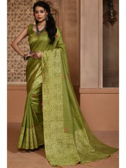 SGF11 - Women Green Kanjeevaram Printed Saree with Unstitched Blouse