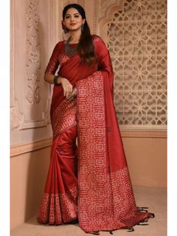 SGF11 - Women Red Kanjeevaram Printed Saree with Unstitched Blouse
