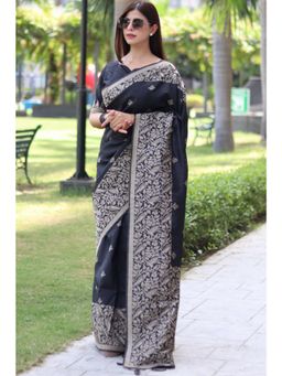 SGF11 - Women Black Kanjeevaram Woven Saree with Unstitched Blouse