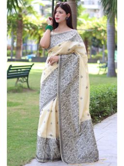SGF11 - Women Cream Kanjeevaram Woven Saree with Unstitched Blouse