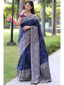 SGF11 - Women Blue Kanjeevaram Woven Saree with Unstitched Blouse