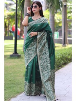 SGF11 - Women Green Kanjeevaram Woven Saree with Unstitched Blouse