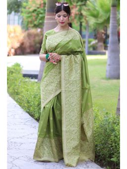 SGF11 - Women Green Kanjeevaram Woven Saree with Unstitched Blouse