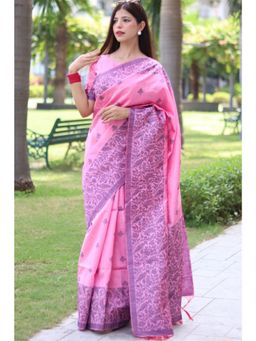 SGF11 - Women Pink Kanjeevaram Woven Saree with Unstitched Blouse