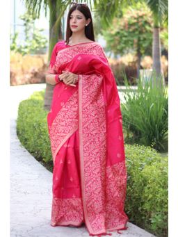 SGF11 - Women Pink Kanjeevaram Woven Saree with Unstitched Blouse