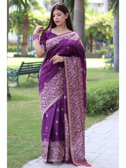 SGF11 - Women Purple Kanjeevaram Woven Saree with Unstitched Blouse