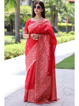 SGF11 - Women Red Kanjeevaram Woven Saree with Unstitched Blouse