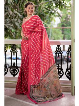 SGF11 - Women Peach Tussar Silk Geometric Saree with Unstitched Blouse