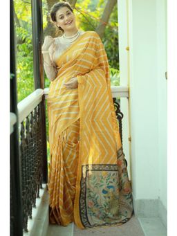 SGF11 - Women Yellow Tussar Silk Geometric Saree with Unstitched Blouse