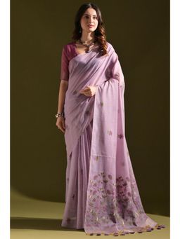 SGF11 - Women Lavender Cotton Silk Floral Saree with Unstitched Blouse