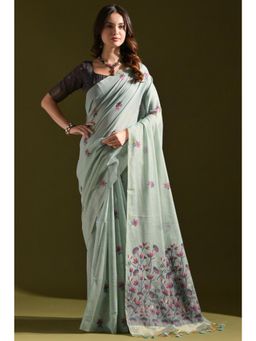 SGF11 - Women Olive Cotton Silk Floral Saree with Unstitched Blouse