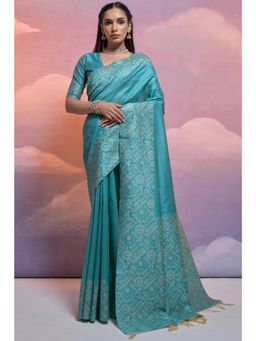 SGF11 - Women Blue Kanjeevaram Printed Saree with Unstitched Blouse