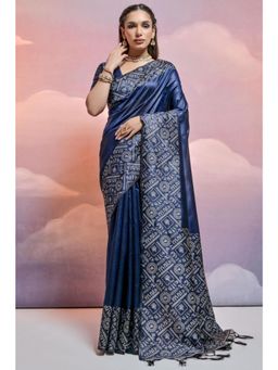 SGF11 - Women Blue Kanjeevaram Printed Saree with Unstitched Blouse