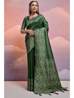 SGF11 - Women Green Kanjeevaram Printed Saree with Unstitched Blouse