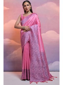 SGF11 - Women Pink Kanjeevaram Printed Saree with Unstitched Blouse