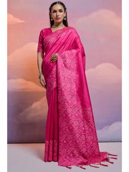 SGF11 - Women Pink Kanjeevaram Printed Saree with Unstitched Blouse