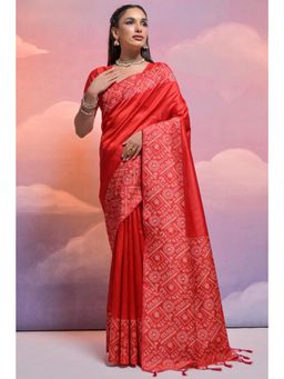 SGF11 - Women Red Kanjeevaram Printed Saree with Unstitched Blouse