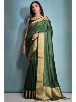 SGF11 - Women Green Kanjeevaram Stripes Saree with Unstitched Blouse