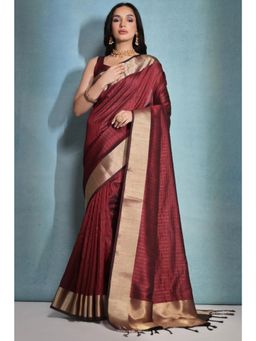 SGF11 - Women Maroon Kanjeevaram Stripes Saree with Unstitched Blouse