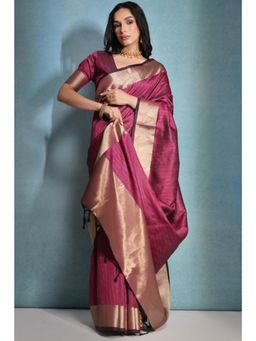 SGF11 - Women Pink Kanjeevaram Stripes Saree with Unstitched Blouse