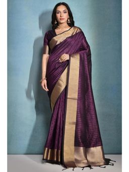 SGF11 - Women Wine Kanjeevaram Stripes Saree with Unstitched Blouse