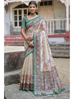 SGF11 - Women Green Tussar Silk Floral Saree with Unstitched Blouse
