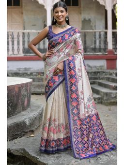 SGF11 - Women Purple Tussar Silk Floral Saree with Unstitched Blouse