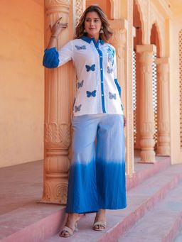 Readiprint - Blue Leaf Printed Straight Kurta & Palazzo