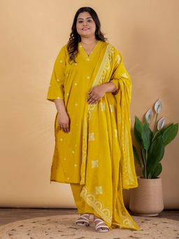 Readiprint - Mustard Embroidered Kurta And Palazzo with Dupatta