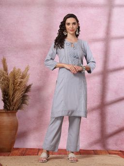 Nayam by lakshita - Blue Floral Embroidered Straight Kurta with Palazzo For Women