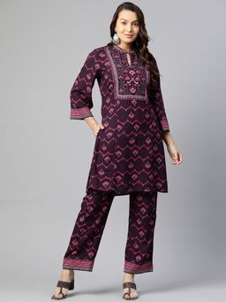Nayam by lakshita - Burgundy Floral Printed Embellished Co-ord Set