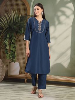 Nayam by lakshita - Solid Embroidered Calf Length Kurta And Palazzo For Women