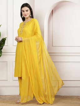 Nayam by lakshita - Mustard Women Solid Kurta with Palazzo & Dupatta