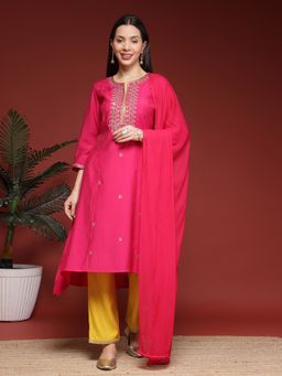 Nayam by lakshita - Modal Chanderi A-Line Kurta with Palazzo & Dupatta For Women
