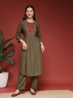 Nayam by lakshita - Solid Embroidered Kurta with Palazzo & Dupatta with Dupatta