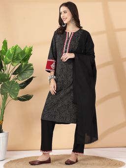 Nayam by lakshita - Cotton Cambric Embroidered Kurta with Palazzo & Dupatta