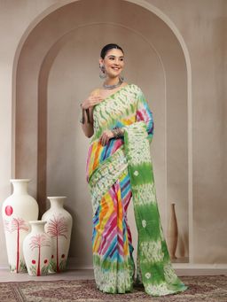 KISHORI - Women Pure Cotton Multicolor Bandhej Saree with Unstitched Blouse