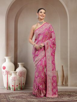 KISHORI - Women Purple Pure Banarasi Jacquard Bandhani Saree with Unstitched Blouse