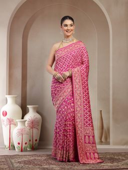 KISHORI - Women Purple Pure Banarasi Jacquard Bandhani Saree with Unstitched Blouse